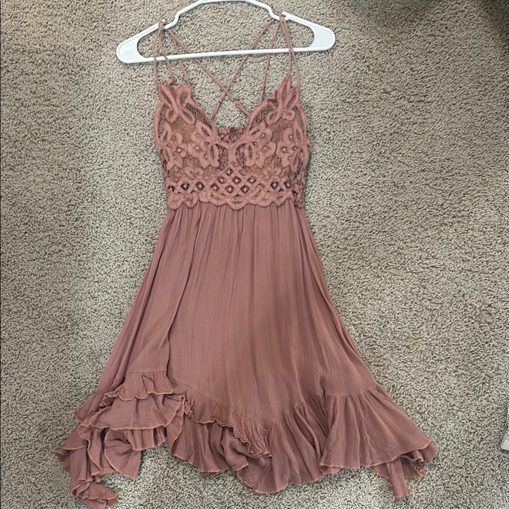 Lace Trimmed Mauve Dress